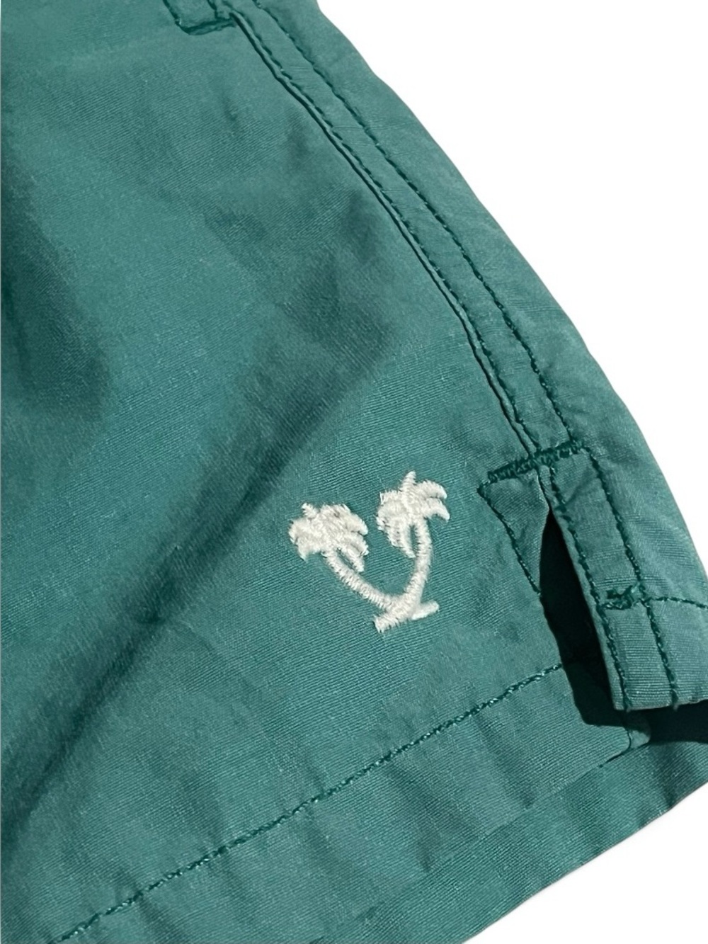 Kids Teal Swim Trunks with Palm Tree Embroidery